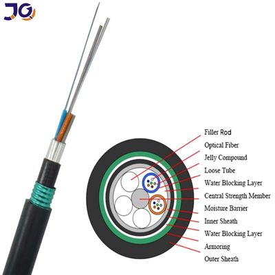 ডাবল জ্যাকেট 24 কোর ডাইরেক্ট কবর জাঁকজমকপূর্ণ ইস্পাত টেপ ফাইবার অপটিক ক্যাবল GYTA53