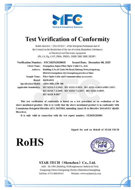 চীন Guangzhou Jiqian Fiber Optic Cable Co., Ltd. সার্টিফিকেশন